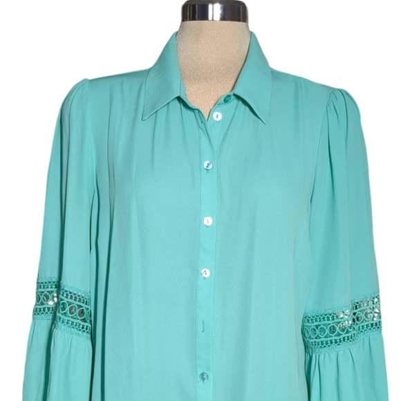 LAURA Luxury Green Long Sleeves Embellished Blouse Size 10 - Picture 10 of 14